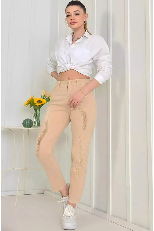 Ladies Ripped Stretch Jeans