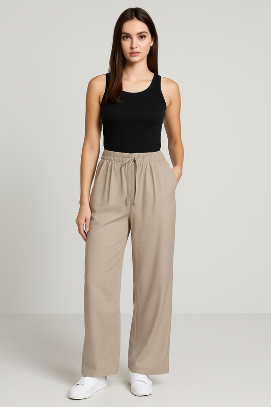 Women’s Wide-Leg Palazzo Trousers – Cotton Baggy Summer Beach Pants with Elastic Waist