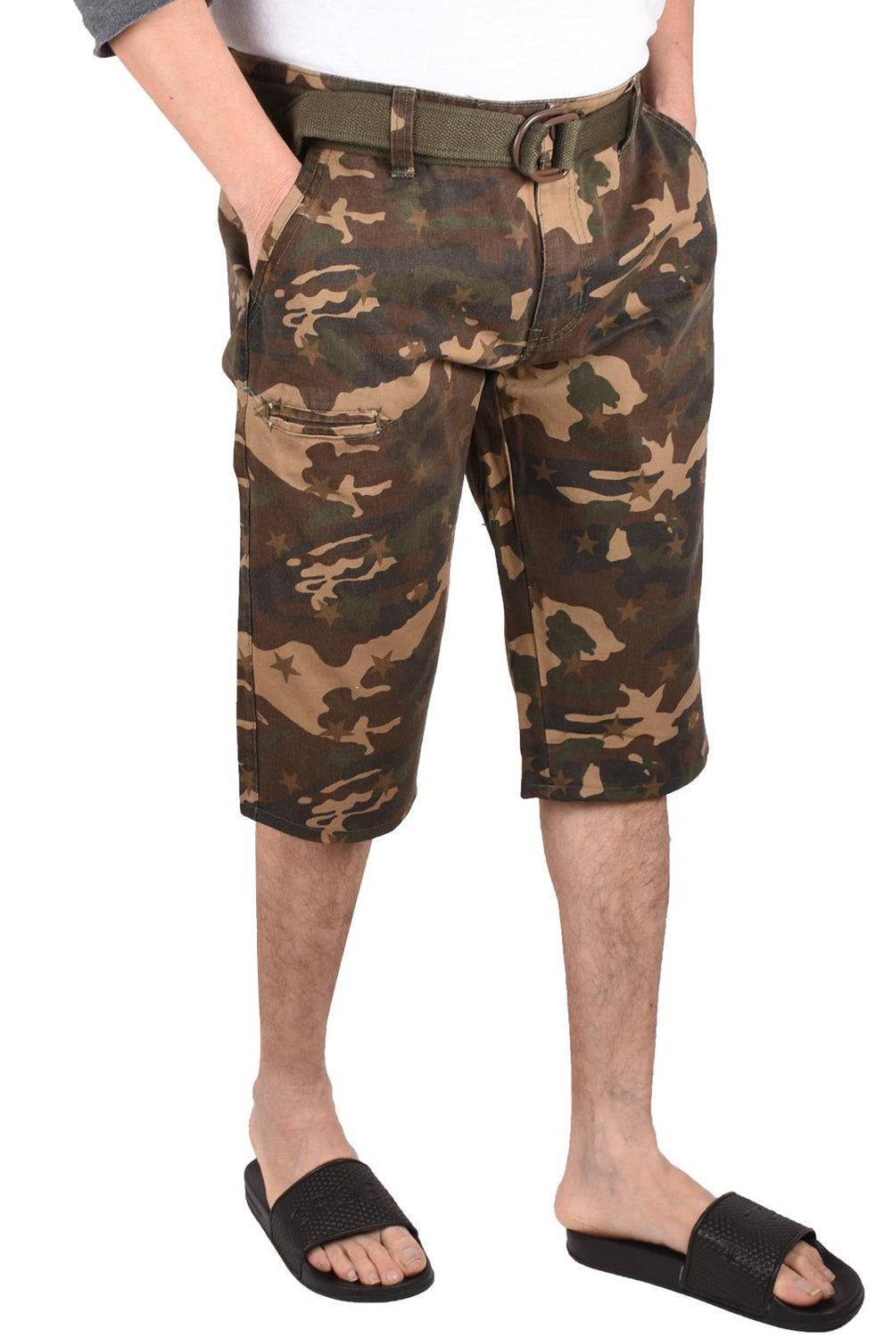 True Face Men Camouflage Shorts With Belt
